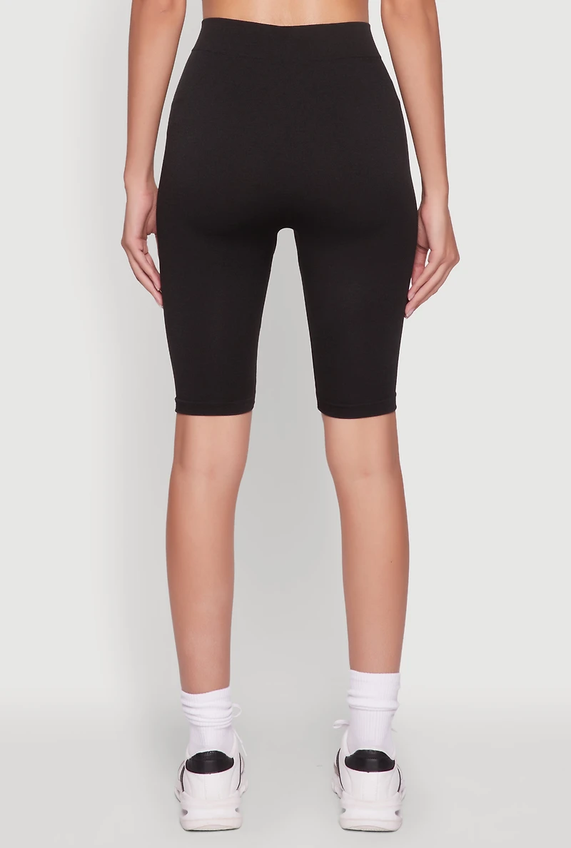 Womens Trendy Seamless 9 Inch High Waisted Biker Shorts, Black,