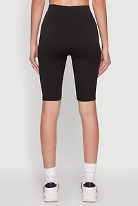 Womens Trendy Seamless 9 Inch High Waisted Biker Shorts, Black,