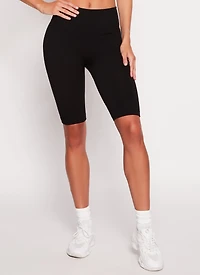 Womens Solid Seamless Ribbed Biker Shorts, Black, Size M