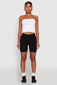 Womens Compression Rib Seamless Biker Shorts, Black, Size S-M