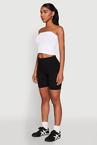 Womens Compression Rib Seamless Biker Shorts, Black, Size S-M