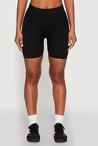 Womens Compression Rib Seamless Biker Shorts, Black, Size S-M