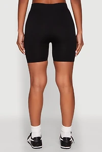 Womens Compression Rib Seamless Biker Shorts, Black, Size S-M