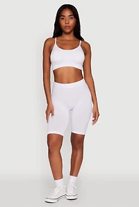 Womens High Waist Seamless Biker Shorts, White, Size S-M