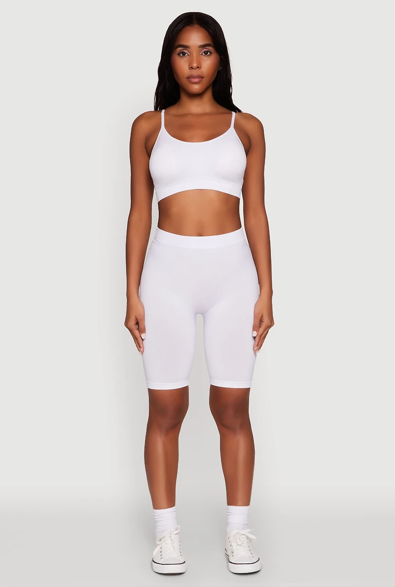 Womens High Waist Seamless Biker Shorts, White, Size S-M