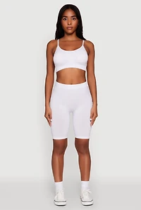 Womens High Waist Seamless Biker Shorts, White, Size S-M