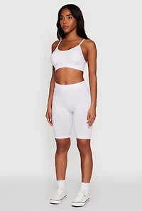 Womens High Waist Seamless Biker Shorts, White, Size S-M