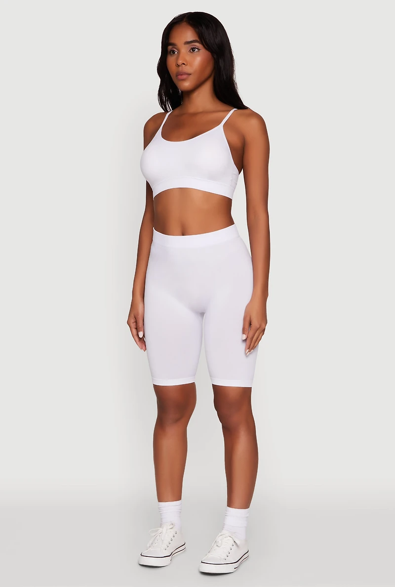 Womens High Waist Seamless Biker Shorts, White, Size S-M