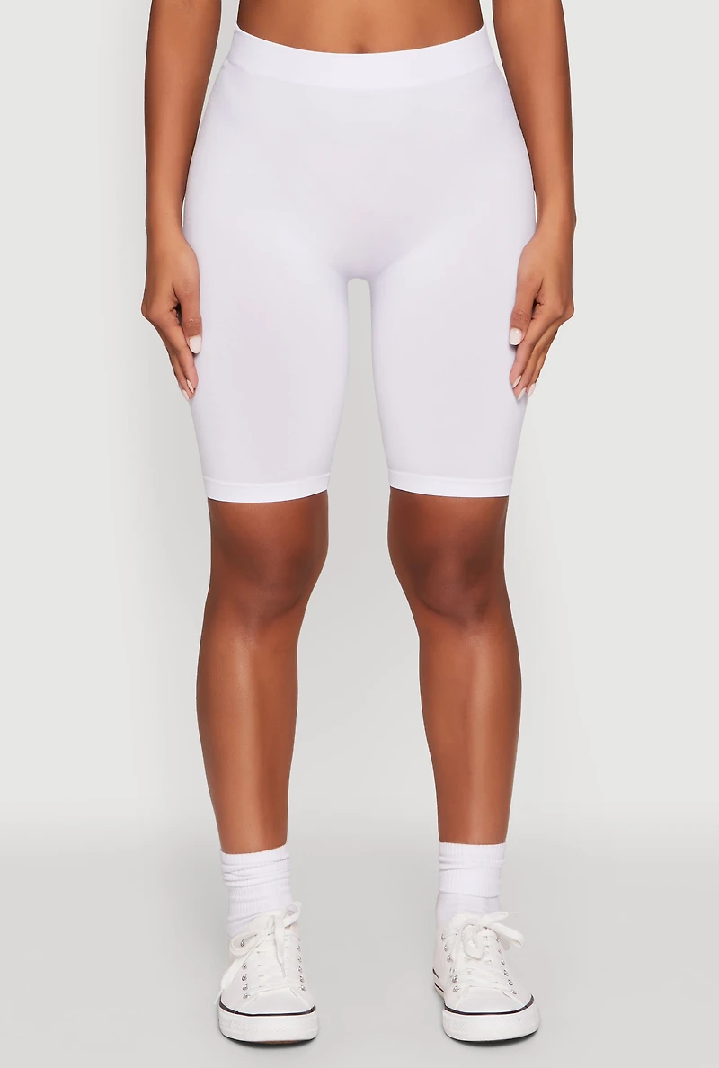 Womens High Waist Seamless Biker Shorts, White, Size S-M