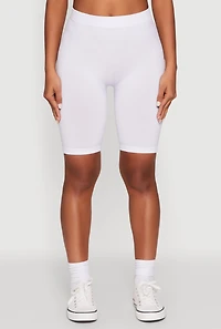 Womens High Waist Seamless Biker Shorts, White, Size S-M
