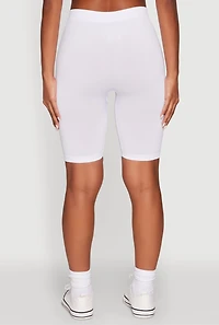 Womens High Waist Seamless Biker Shorts, White, Size S-M