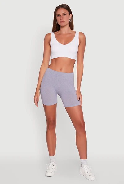 Womens Basic Seamless Biker Shorts, Grey, Size S-M