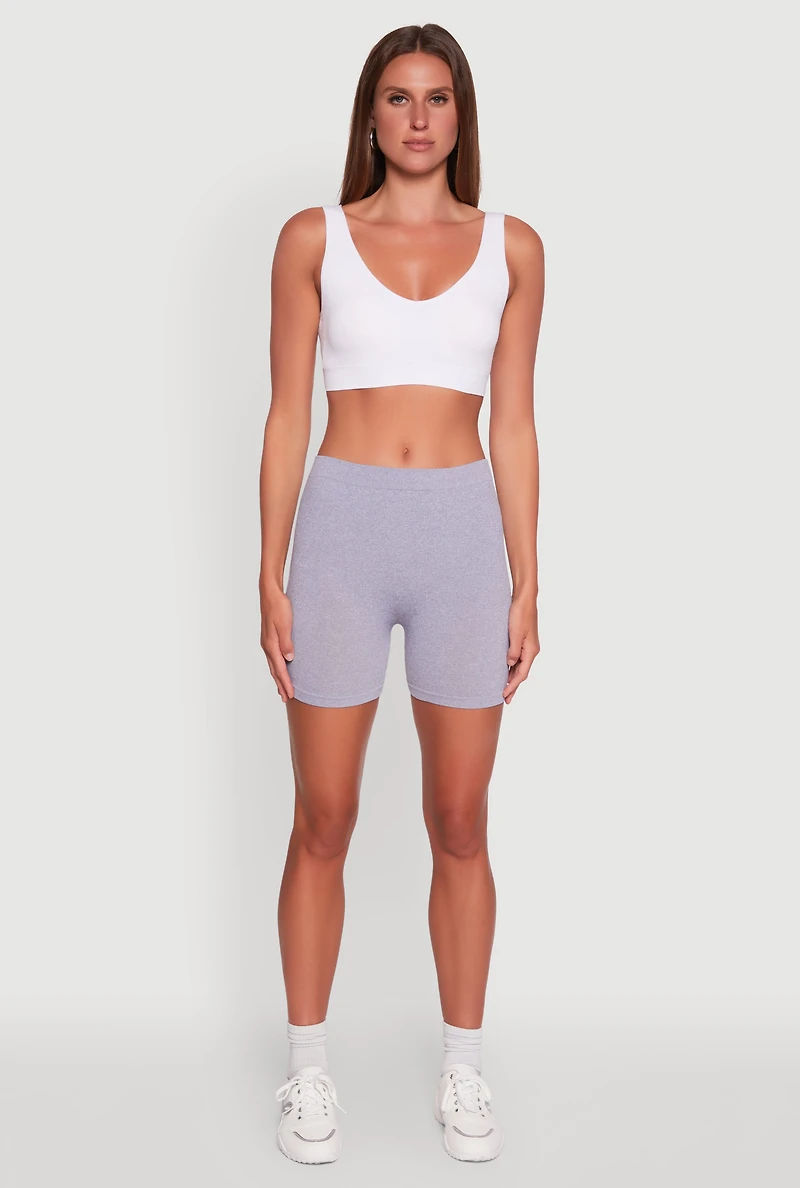 Womens Basic Seamless Biker Shorts, Grey, Size S-M