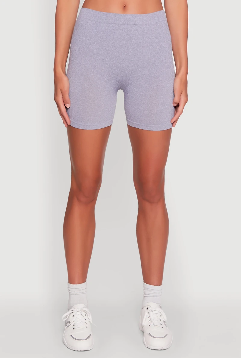 Womens Basic Seamless Biker Shorts, Grey, Size S-M