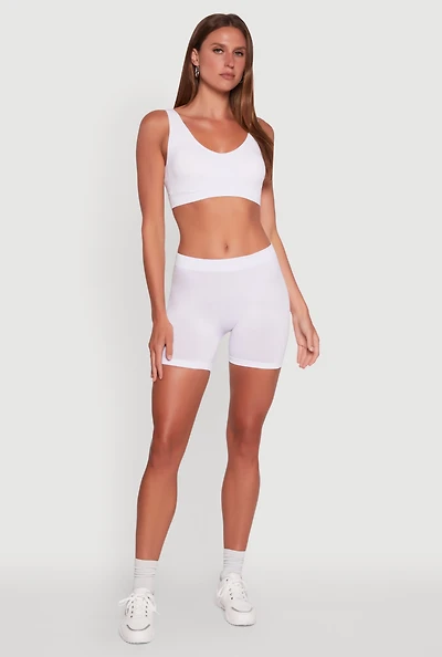 Womens Basic Seamless Biker Shorts, White, Size L-XL
