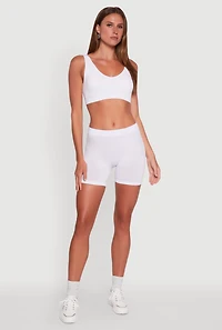 Womens Basic Seamless Biker Shorts, White, Size L-XL