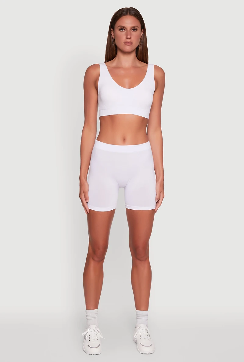 Womens Basic Seamless Biker Shorts, White, Size L-XL