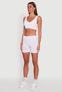 Womens Basic Seamless Biker Shorts, White, Size L-XL