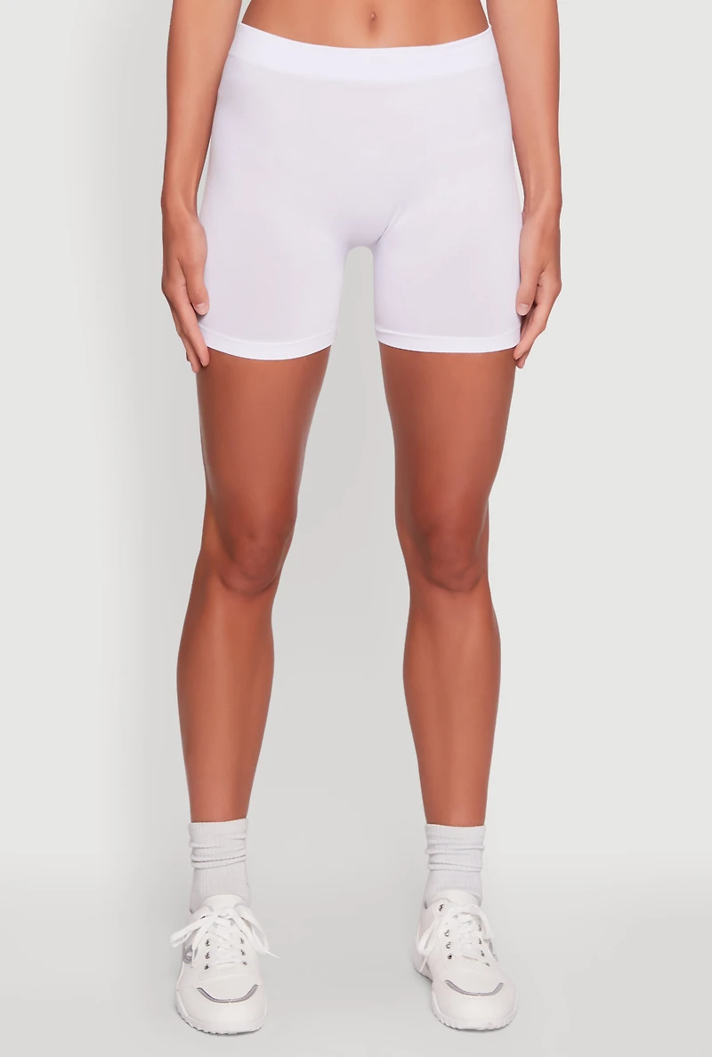 Womens Basic Seamless Biker Shorts, White, Size L-XL