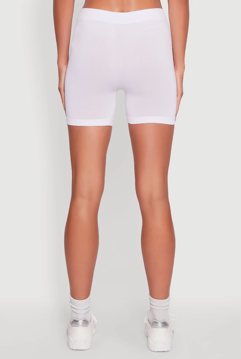 Womens Basic Seamless Biker Shorts, White, Size L-XL