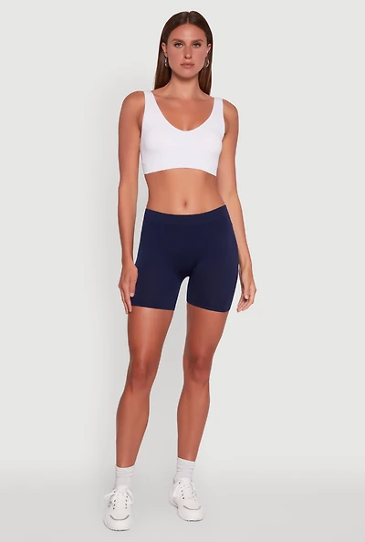 Womens Basic Seamless Biker Shorts, Blue, Size S-M
