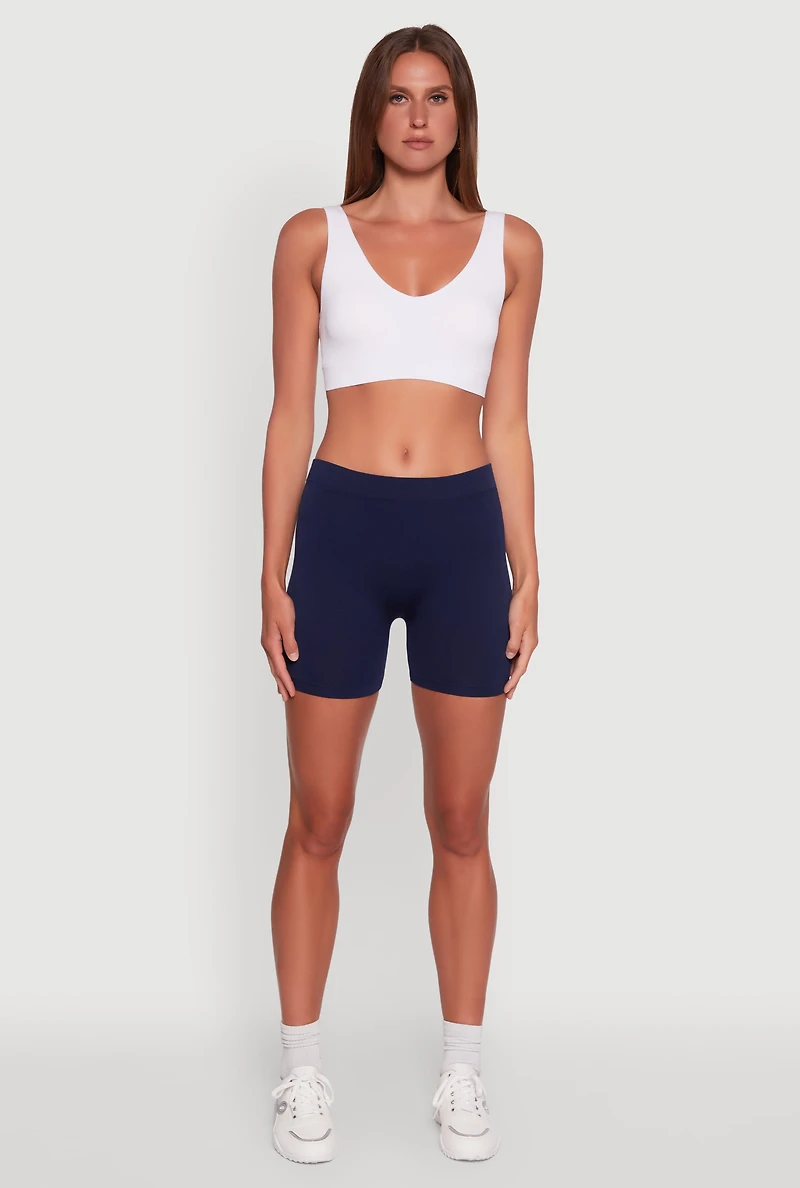 Womens Basic Seamless Biker Shorts, Blue, Size S-M