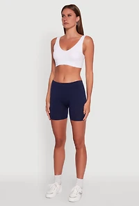 Womens Basic Seamless Biker Shorts, Blue, Size S-M