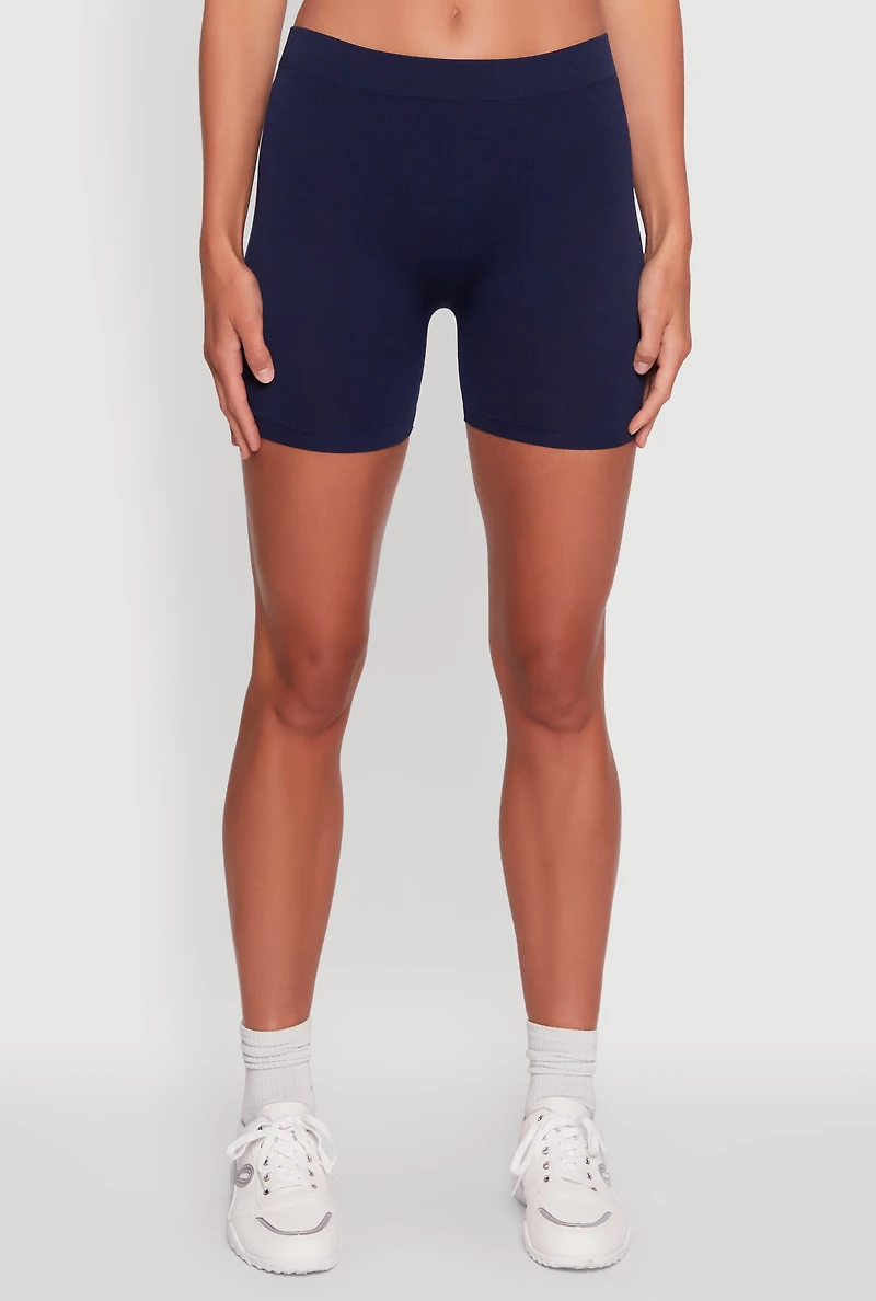 Womens Basic Seamless Biker Shorts, Blue, Size S-M