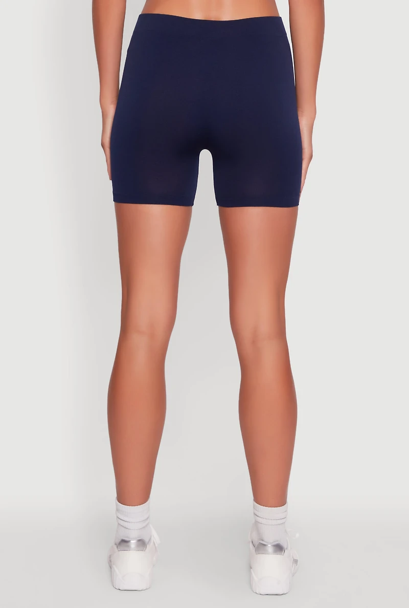 Womens Basic Seamless Biker Shorts, Blue, Size S-M