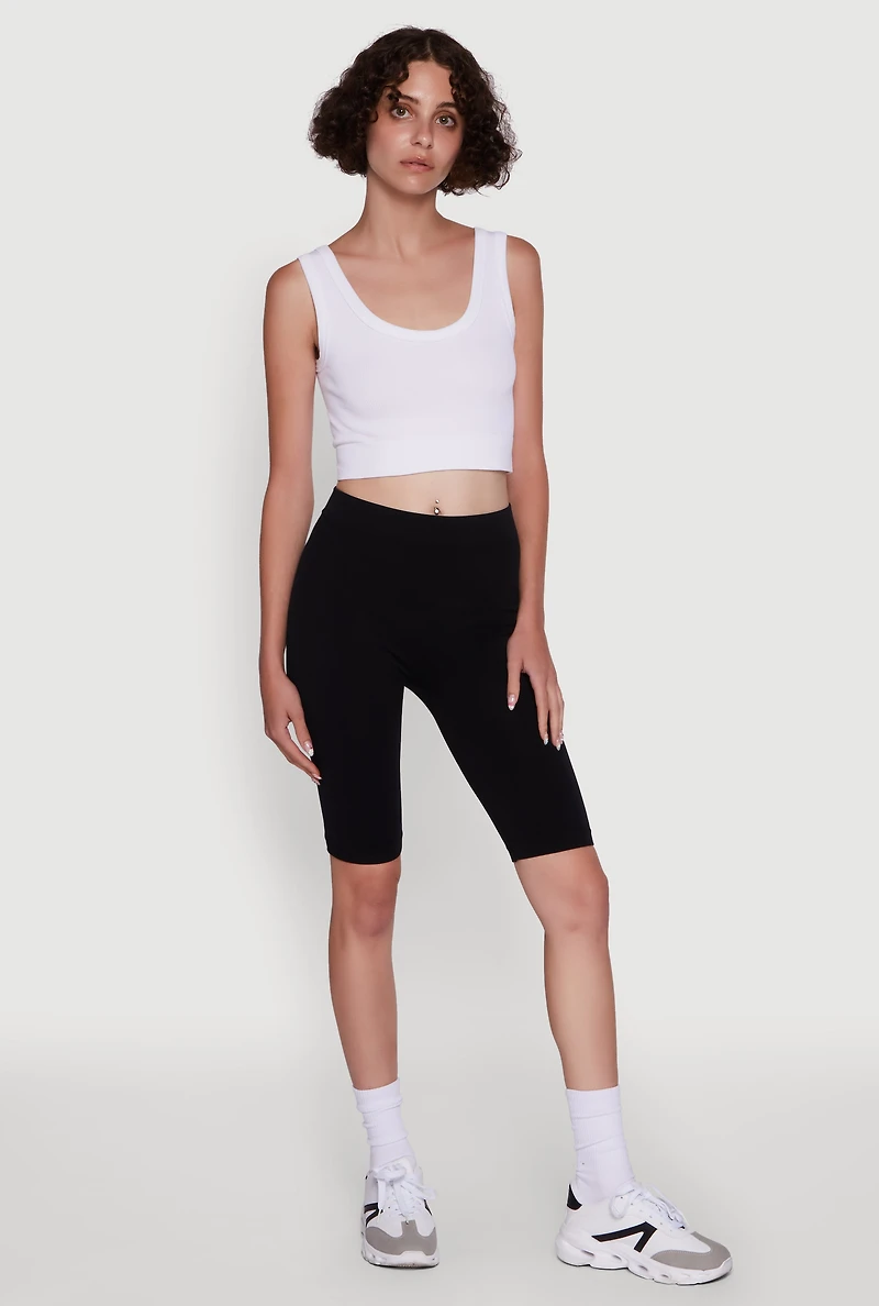 Womens Seamless 9 Inch Biker Shorts, Black, Size L-XL