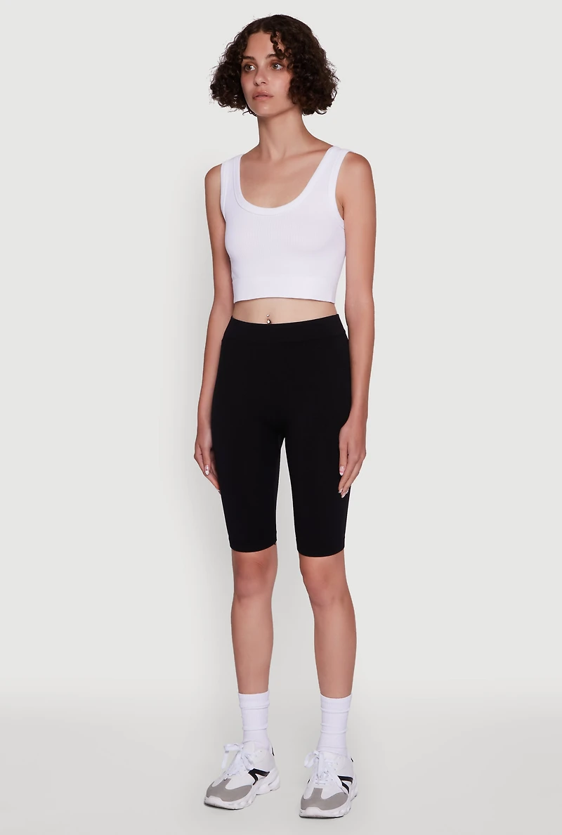 Womens Seamless 9 Inch Biker Shorts, Black, Size L-XL