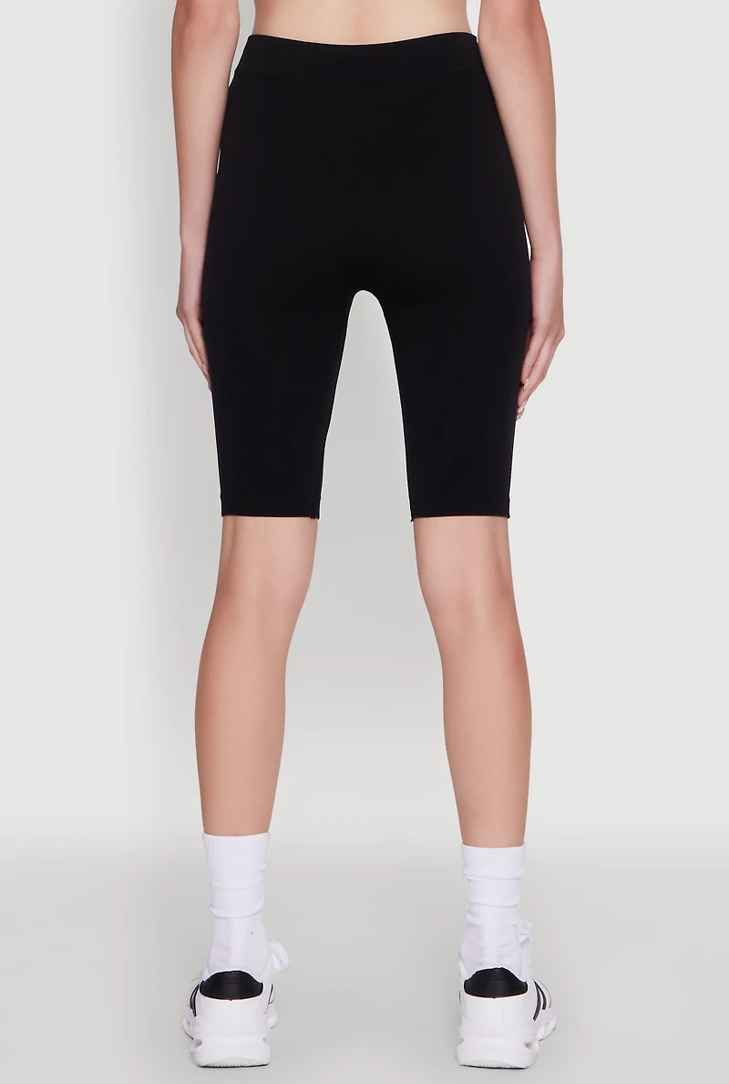Womens Seamless 9 Inch Biker Shorts, Black, Size L-XL