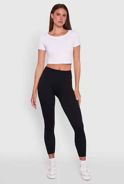 Womens Rib Knit High Waisted French Terry Lined Leggings,