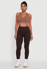 Rib Knit High Waisted French Terry Lined Leggings