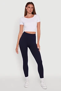 Womens Rib Knit High Waisted French Terry Lined Leggings,