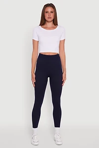 Womens Rib Knit High Waisted French Terry Lined Leggings,