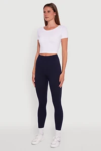 Womens Rib Knit High Waisted French Terry Lined Leggings,