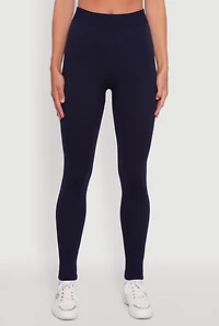 Womens Rib Knit High Waisted French Terry Lined Leggings, Blue, Size XL