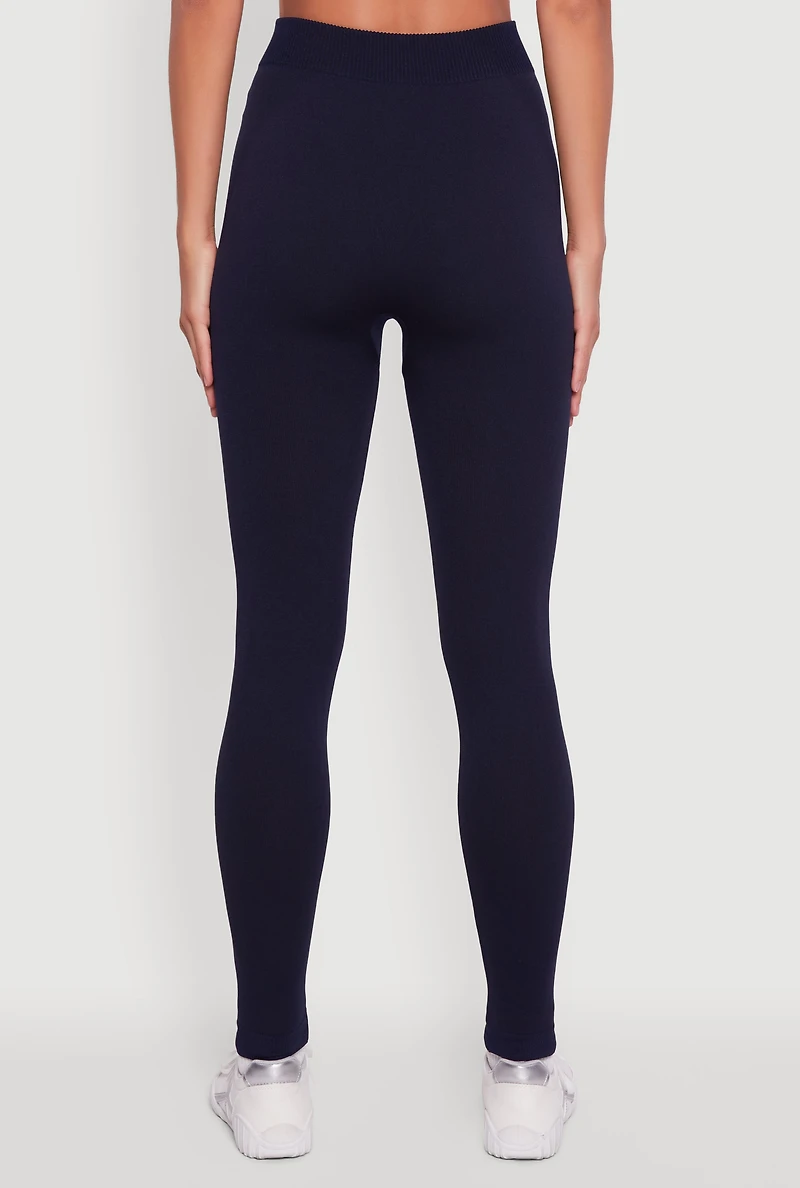 Womens Rib Knit High Waisted French Terry Lined Leggings,