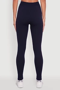 Womens Rib Knit High Waisted French Terry Lined Leggings,