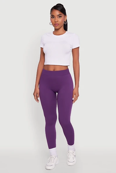 Rib Knit High Waisted French Terry Lined Leggings