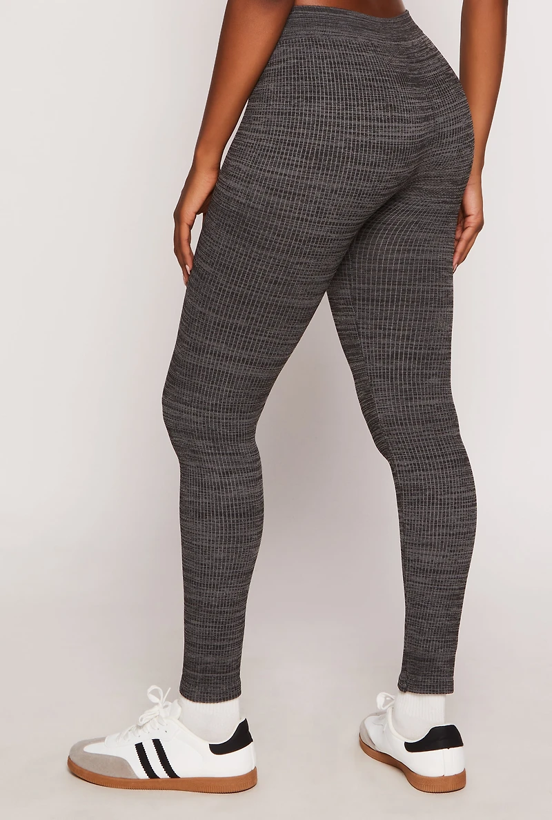 Womens Seamless Ribbed Knit Leggings, Grey, Size S