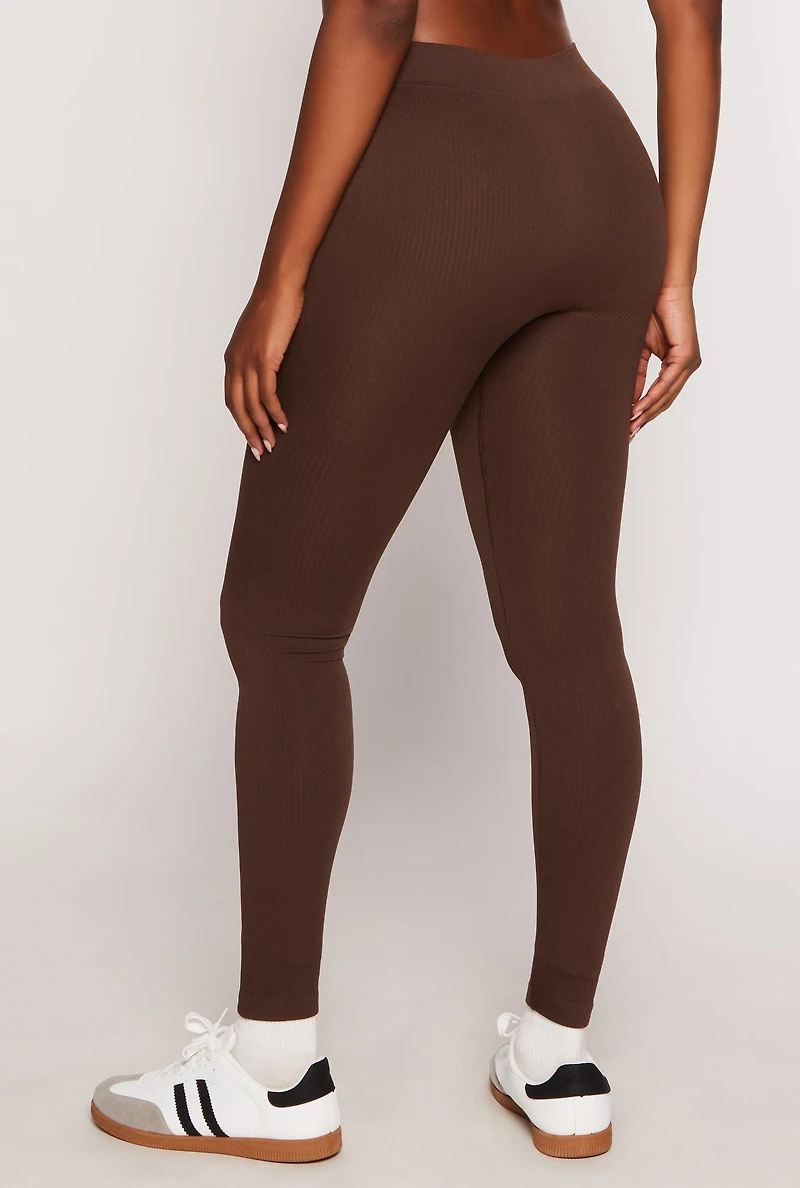 Womens Seamless Ribbed Knit Leggings, M