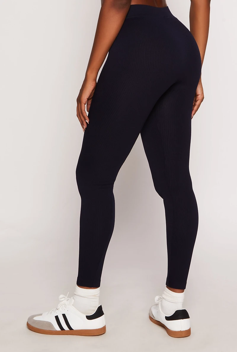 Womens Seamless Ribbed Knit Leggings,
