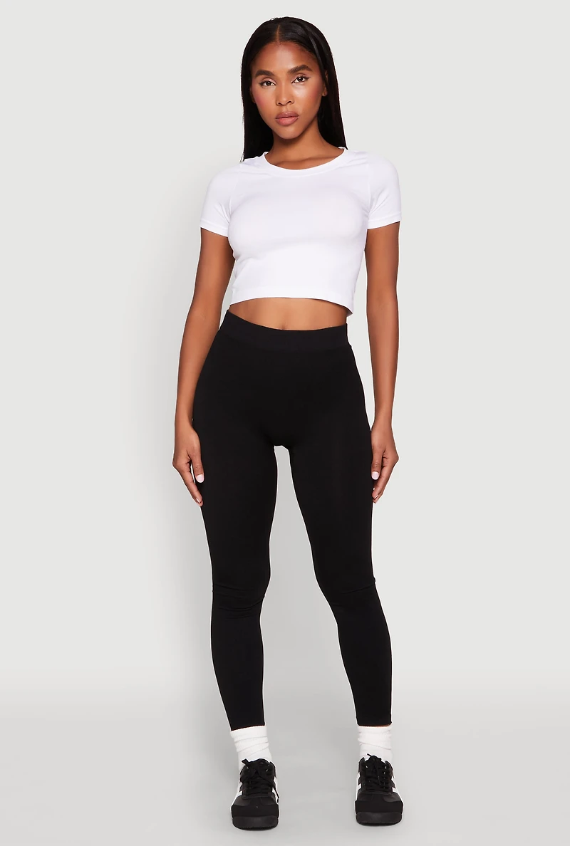 Womens High Waisted Seamless Leggings, Black, Size L