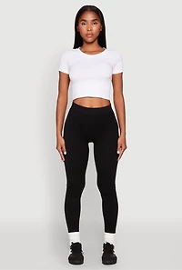 Womens High Waisted Seamless Leggings, Black, Size L