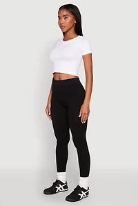 Womens High Waisted Seamless Leggings, Black, Size L