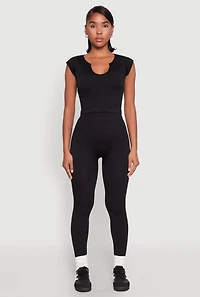 Womens High Waisted Rib Knit Leggings, Black,