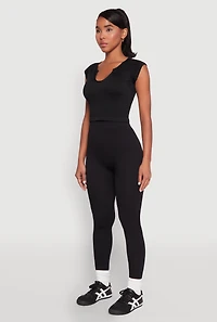 Womens High Waisted Rib Knit Leggings, Black,