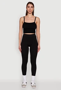 Womens Trendy Rib Knit High Waisted Leggings, Black, Size M